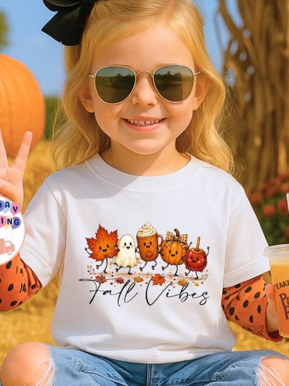 Fall Vibes Kids T-Shirt, Coquette Bow Pumpkin Toddler tshirt